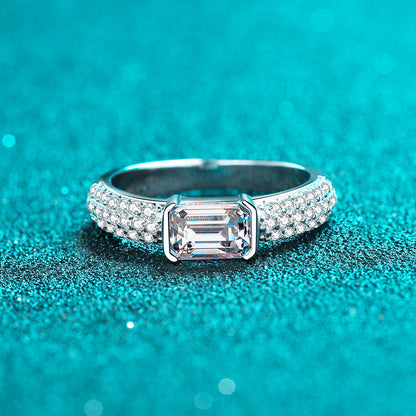 S925 Sterling Silver PT950 Plated Radiant & Emerald Cut Moissanite Ring with Nature-Inspired Design