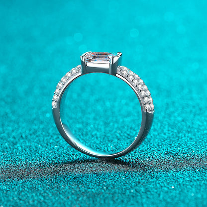 S925 Sterling Silver PT950 Plated Radiant & Emerald Cut Moissanite Ring with Nature-Inspired Design