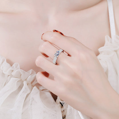 S925 Sterling Silver PT950 Plated Radiant & Emerald Cut Moissanite Ring with Nature-Inspired Design