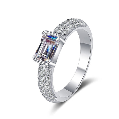 S925 Sterling Silver PT950 Plated Radiant & Emerald Cut Moissanite Ring with Nature-Inspired Design