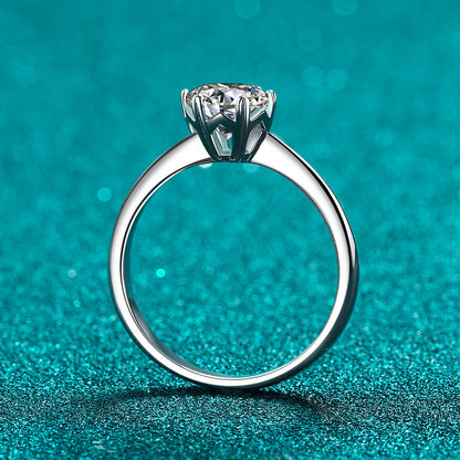 S925 Sterling Silver PT950 Plated Six-Prong Snowflake Moissanite Ring - Adjustable Floral Design Women's Jewelry