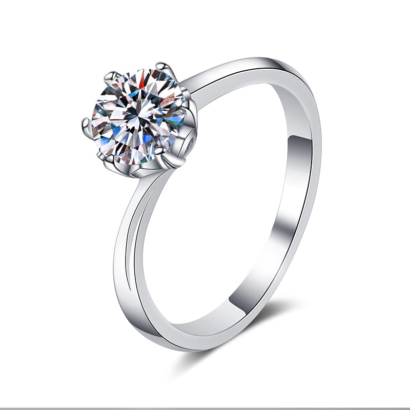 S925 Sterling Silver PT950 Plated Six-Prong Snowflake Moissanite Ring - Adjustable Floral Design Women's Jewelry