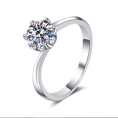 S925 Sterling Silver PT950 Plated Six-Prong Snowflake Moissanite Ring - Adjustable Floral Design Women's Jewelry