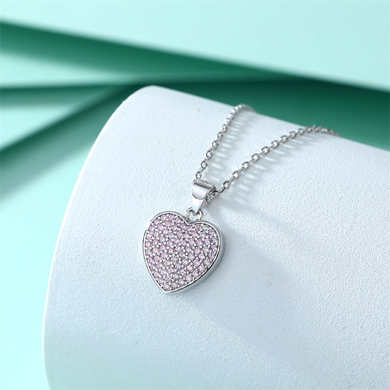 Elegant Crown & Heart 925 Silver Women's Necklace with Zircon Pendant, Cross Chain, White Gold Tone, European-American Style Fashion Jewelry
