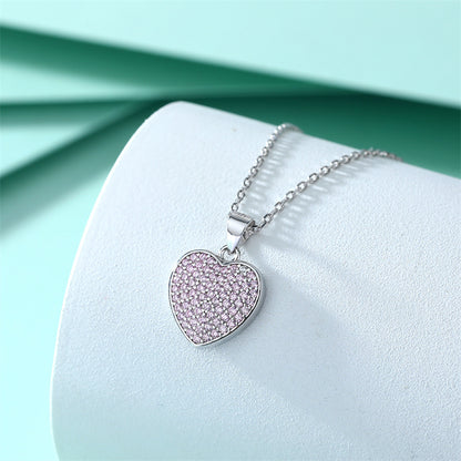 Elegant Crown & Heart 925 Silver Women's Necklace with Zircon Pendant, Cross Chain, White Gold Tone, European-American Style Fashion Jewelry