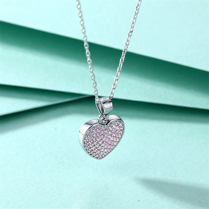 Elegant Crown & Heart 925 Silver Women's Necklace with Zircon Pendant, Cross Chain, White Gold Tone, European-American Style Fashion Jewelry