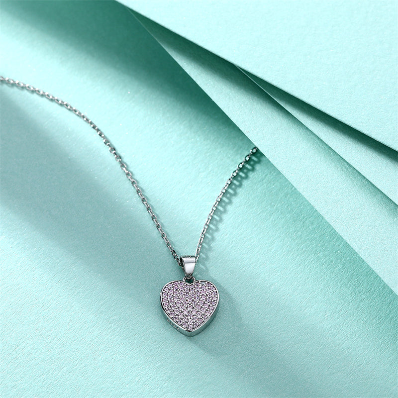 Elegant Crown & Heart 925 Silver Women's Necklace with Zircon Pendant, Cross Chain, White Gold Tone, European-American Style Fashion Jewelry