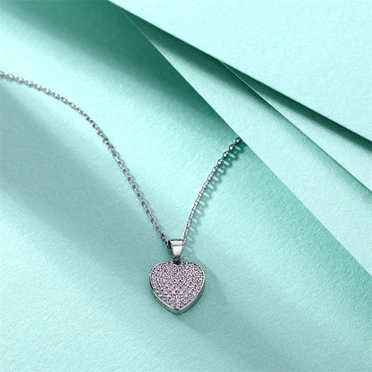 Elegant Crown & Heart 925 Silver Women's Necklace with Zircon Pendant, Cross Chain, White Gold Tone, European-American Style Fashion Jewelry