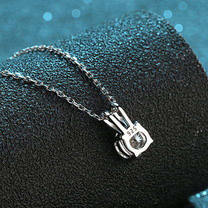 S925 Sterling Silver Rabbit Ear Bow Pendant Necklace - 0.8CT Moissanite Four-Prong Collarbone Chain