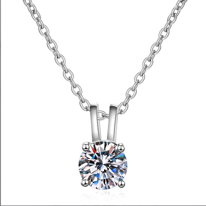 S925 Sterling Silver Rabbit Ear Bow Pendant Necklace - 0.8CT Moissanite Four-Prong Collarbone Chain