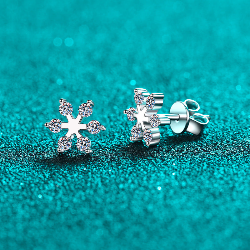 S925 Sterling Silver Snowflake Moissanite Stud Earrings - 0.36CT Minimalist Elegance