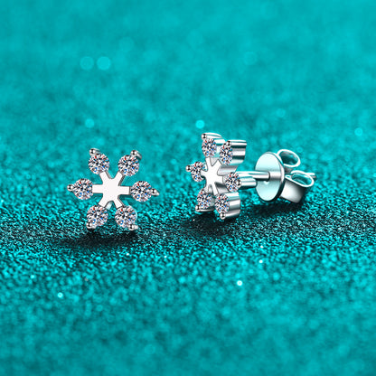 S925 Sterling Silver Snowflake Moissanite Stud Earrings - 0.36CT Minimalist Elegance