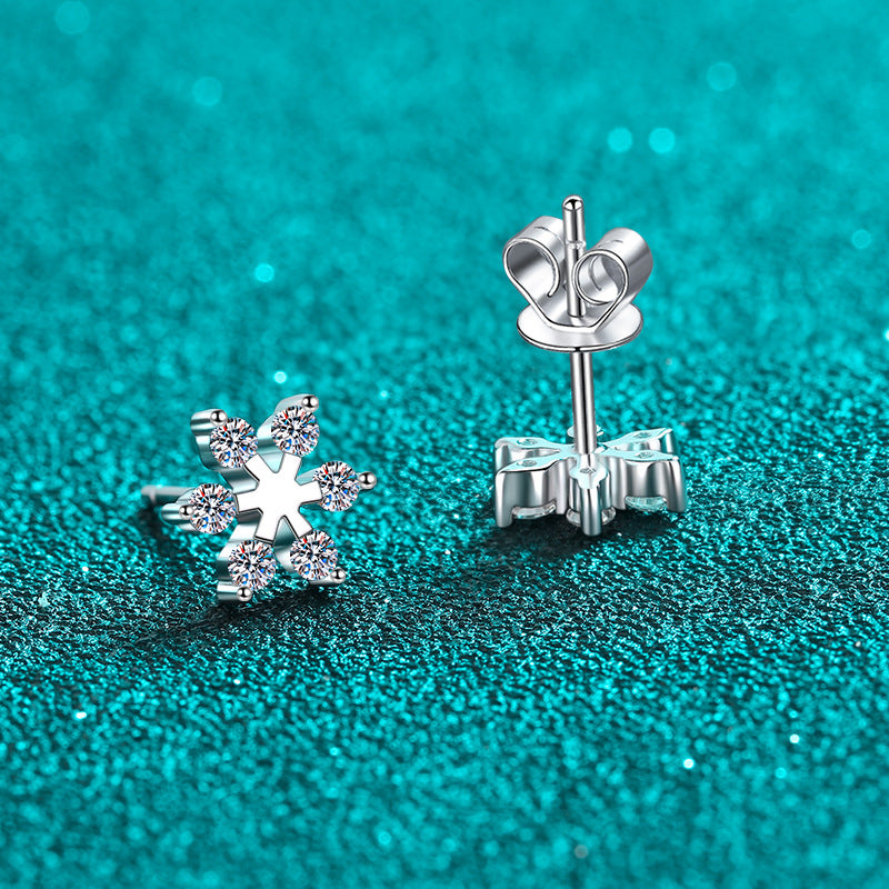 S925 Sterling Silver Snowflake Moissanite Stud Earrings - 0.36CT Minimalist Elegance