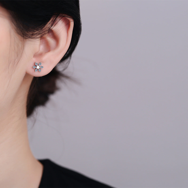 S925 Sterling Silver Snowflake Moissanite Stud Earrings - 0.36CT Minimalist Elegance