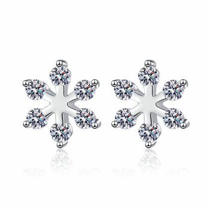 S925 Sterling Silver Snowflake Moissanite Stud Earrings - 0.36CT Minimalist Elegance