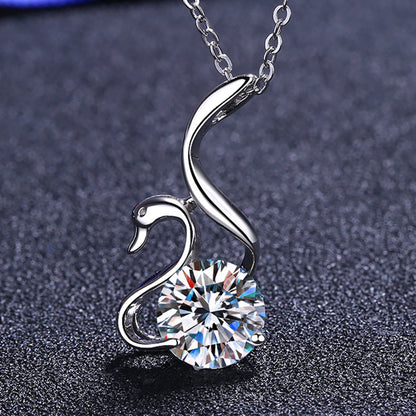 S925 Sterling Silver Swan Pendant Necklace - 2CT Moissanite Elegant Collarbone Chain