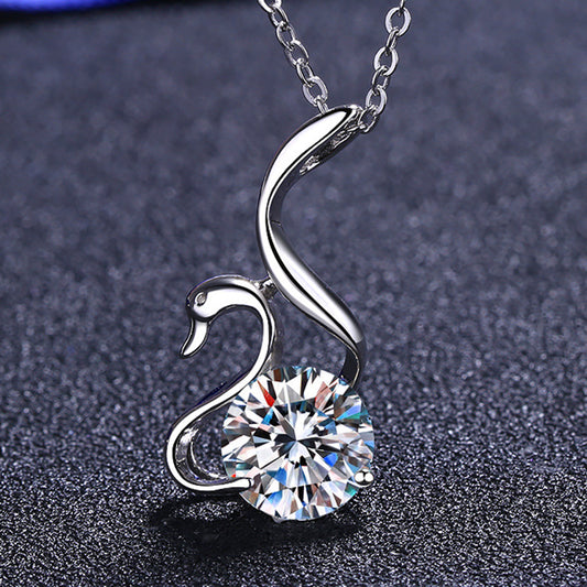 S925 Sterling Silver Swan Pendant Necklace - 2CT Moissanite Elegant Collarbone Chain