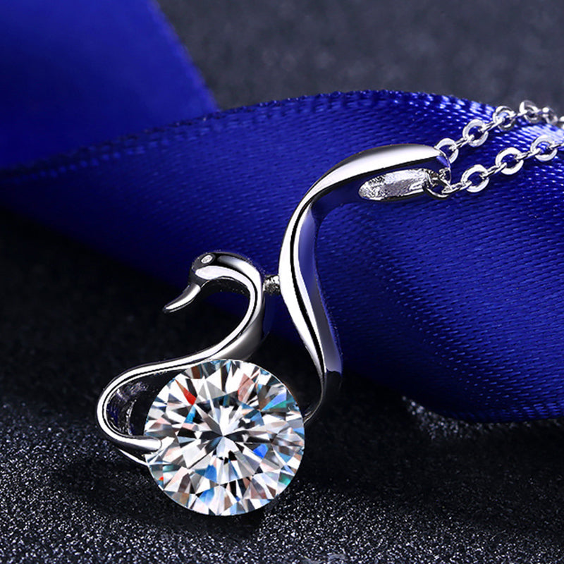 S925 Sterling Silver Swan Pendant Necklace - 2CT Moissanite Elegant Collarbone Chain
