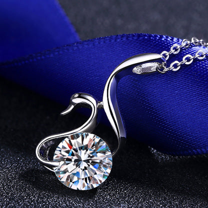 S925 Sterling Silver Swan Pendant Necklace - 2CT Moissanite Elegant Collarbone Chain