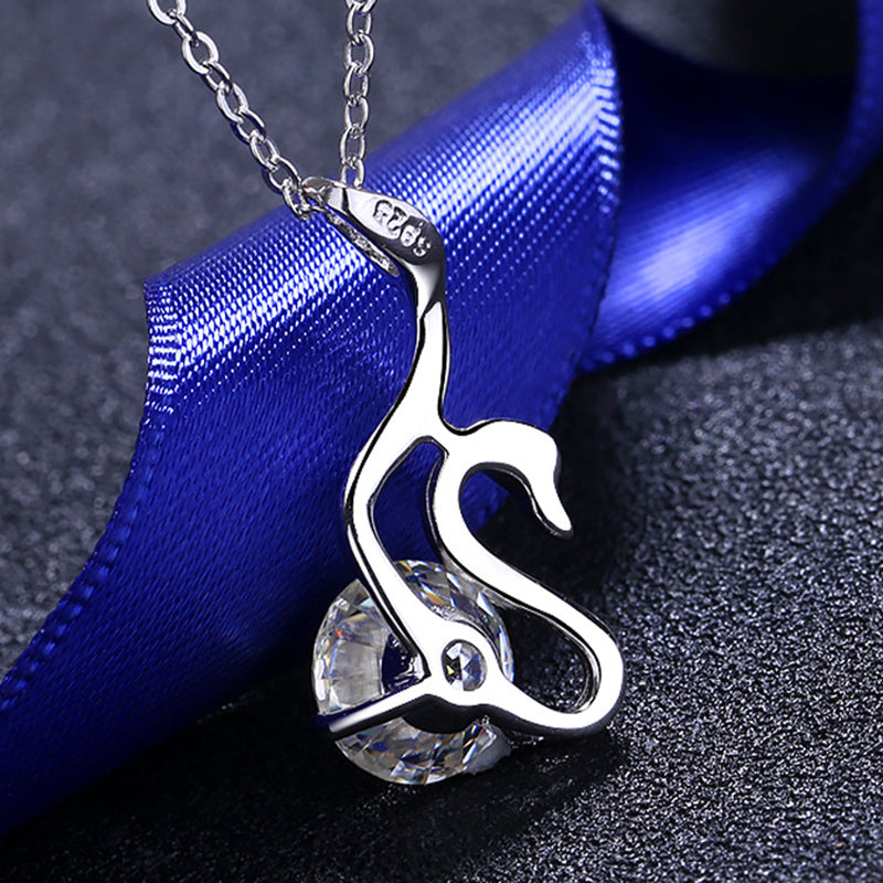 S925 Sterling Silver Swan Pendant Necklace - 2CT Moissanite Elegant Collarbone Chain
