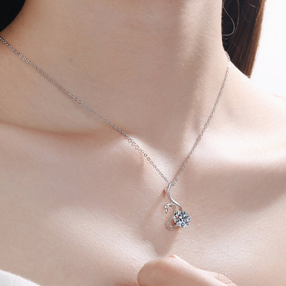 S925 Sterling Silver Swan Pendant Necklace - 2CT Moissanite Elegant Collarbone Chain