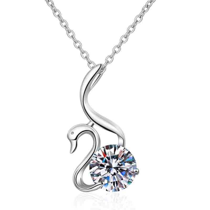 S925 Sterling Silver Swan Pendant Necklace - 2CT Moissanite Elegant Collarbone Chain