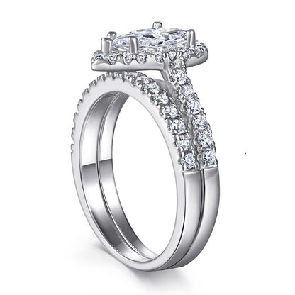 S925 Sterling Silver Teardrop Zirconia Stackable Ring Set - Minimalist Wedding Band Duo in White/Rose Gold