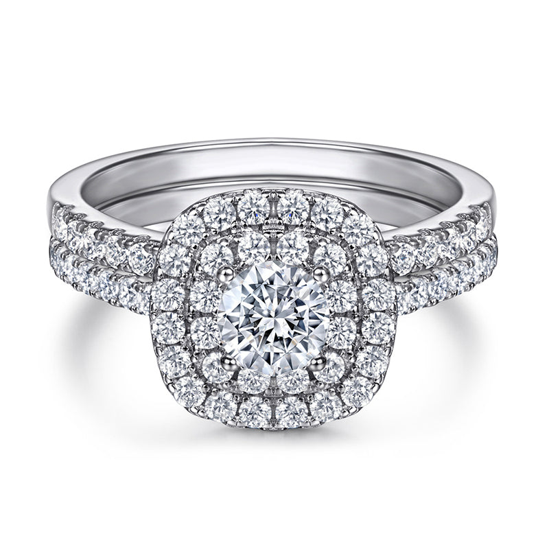 S925 Sterling Silver Wedding Ring Set - Classic Two-in-One Bridal Jewelry with Zirconia