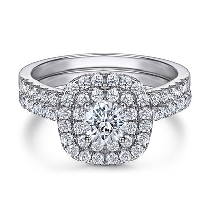 S925 Sterling Silver Wedding Ring Set - Classic Two-in-One Bridal Jewelry with Zirconia