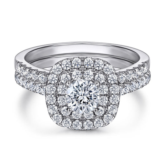 S925 Sterling Silver Wedding Ring Set - Classic Two-in-One Bridal Jewelry with Zirconia