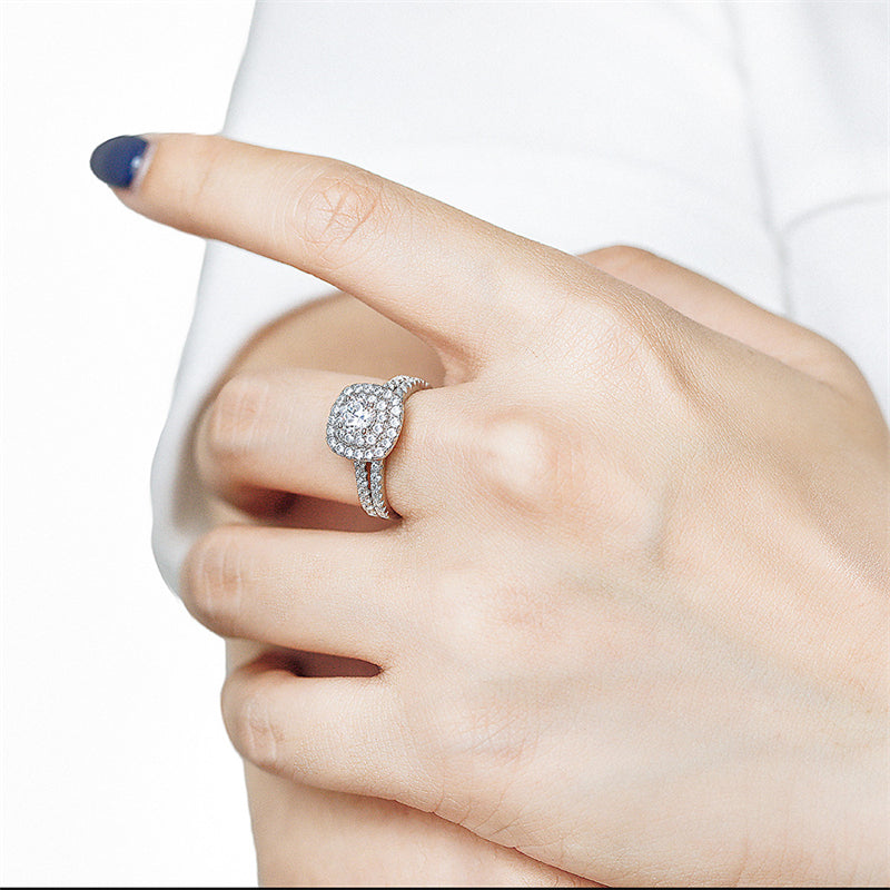 S925 Sterling Silver Wedding Ring Set - Classic Two-in-One Bridal Jewelry with Zirconia