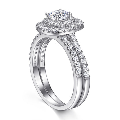 S925 Sterling Silver Wedding Ring Set - Classic Two-in-One Bridal Jewelry with Zirconia