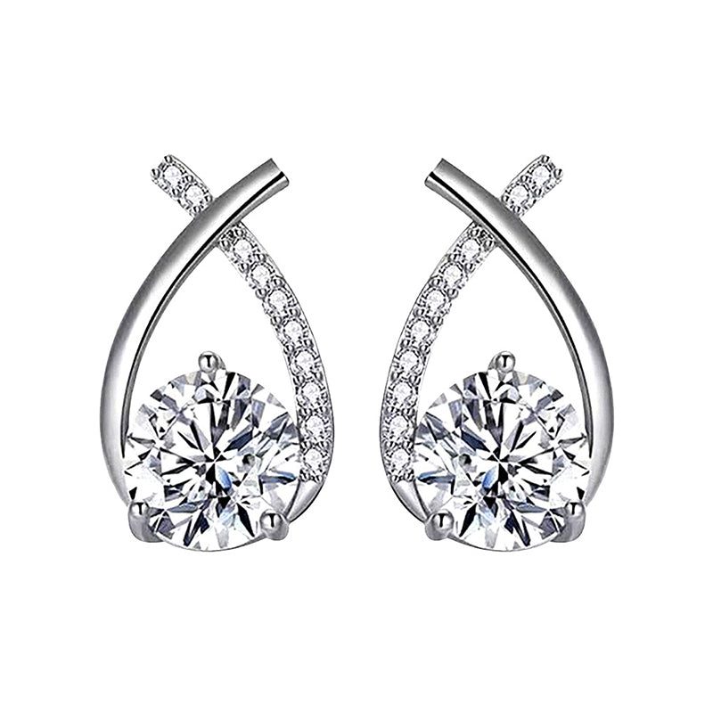 925 Sterling Silver Mermaid Tail Geometric Stud Earrings with 0.5ct or 1ct White/Yellow Gold Moissanite Rhodium Plated Luxury Jewelry for Women