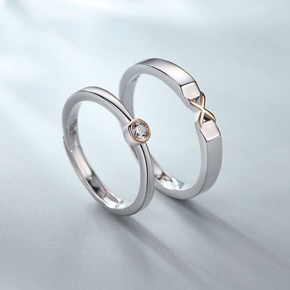 XO Love Couple Rings - 925 Sterling Silver Adjustable Minimalist Matching Set