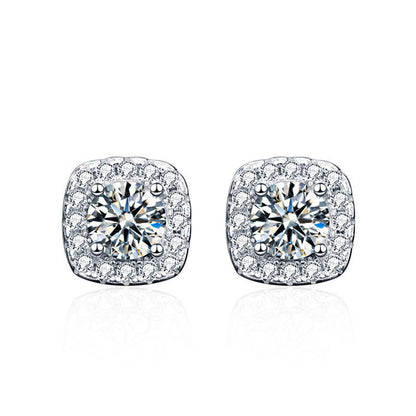 925 Sterling Silver Geometric Square Stud Earrings with 0.5ct/1ct/2ct Hearts & Arrows Moissanite Professional Elegant Jewelry for Women