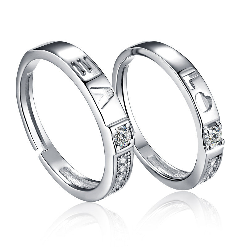 LOVE Cutout Couple Rings - 925 Sterling Silver Openwork Matching Set with Zircon Accents