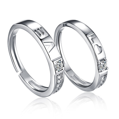 LOVE Cutout Couple Rings - 925 Sterling Silver Openwork Matching Set with Zircon Accents