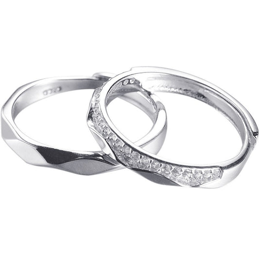 Sigh Bridge Kiss Couple Rings - 925 Sterling Silver Rhombus Design Matching Set