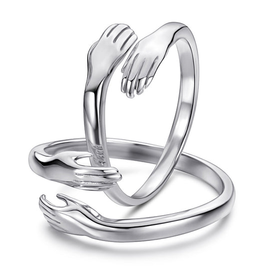 Love Embrace Couple Rings - 925 Sterling Silver Korean-Style Adjustable Matching Set