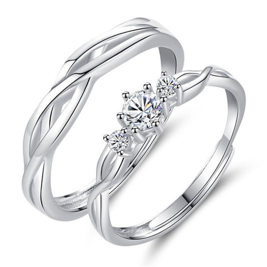 "Interwoven Love" 925 Sterling Silver Couple Rings - Wave Design Matching Wedding Bands