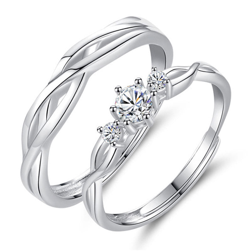 "Interwoven Love" 925 Sterling Silver Couple Rings - Wave Design Matching Wedding Bands