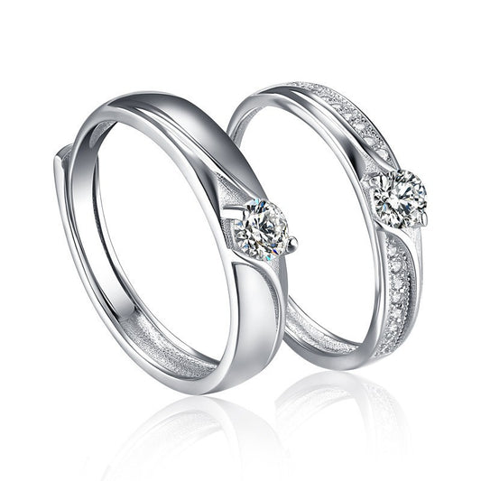 Crown Design Couple Rings - 925 Sterling Silver Minimalist Matching Set with Zircon Accents