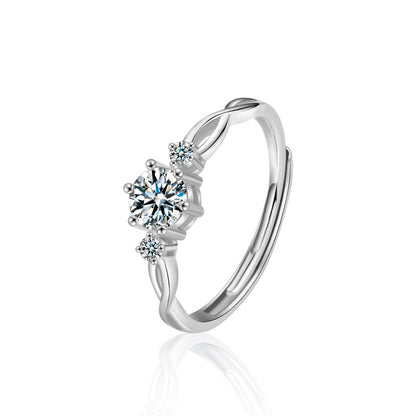 S925 Sterling Silver Channel Set Couple Rings - Her 1ct Moissanite & His Plain Band Adjustable Minimalist Wedding Set