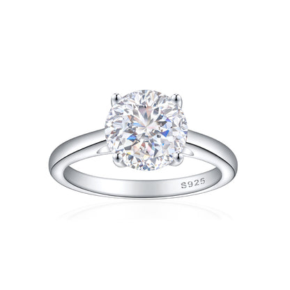 S925 Sterling Silver 2ct Round 100-Facet Flame Cut Ring - 8×8mm Floral Inspired Colored Gemstone Jewelry