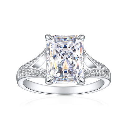 4ct Square Gemstone 925 Silver Ring - Luxe 8*11mm Flame & Ice-Cut Princess Crown Ring for Women