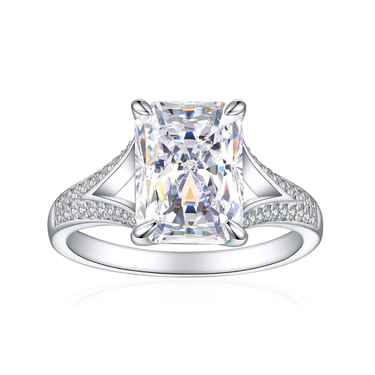 4ct Square Gemstone 925 Silver Ring - Luxe 8*11mm Flame & Ice-Cut Princess Crown Ring for Women