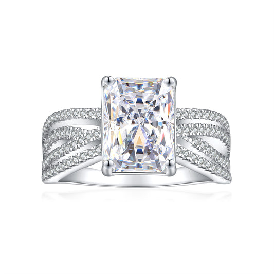 4ct Square-Cut Gemstone 925 Silver Ring - Luxe 8*11 Flame & Ice-Cut Statement Band for Women