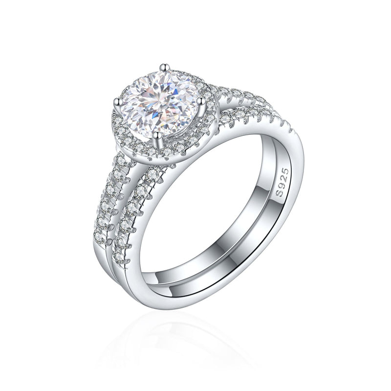 S925 Sterling Silver 1.2ct Round Flame-Cut Ring Set - 7×7mm Colored Gemstone Stackable Jewelry