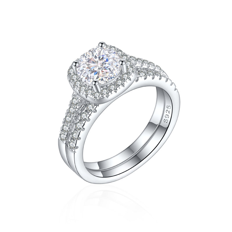 S925 Sterling Silver 1.2ct Round 100-Facet Flame Cut Ring Set - 8×8mm Colored Gemstone Jewelry