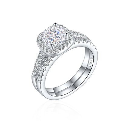 S925 Sterling Silver 1.2ct Round 100-Facet Flame Cut Ring Set - 8×8mm Colored Gemstone Jewelry